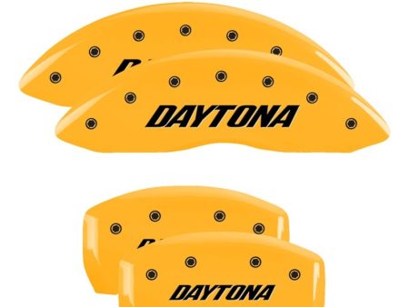 MGP 4 Caliper Covers Engraved Front & Rear Daytona Yellow finish black ch For Cheap