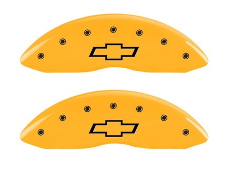 MGP 2 Caliper Covers Engraved Front Bowtie Yellow Finish Blk Char 05 Chevy Silverado 1500 For Discount