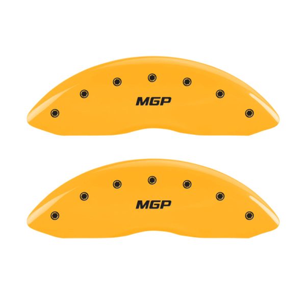 MGP 4 Caliper Covers Engraved Front & Rear MGP Yellow finish black ch For Sale