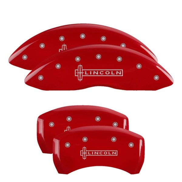 MGP 4 Caliper Covers Engraved Front & Rear Lincoln Red finish silver ch Cheap