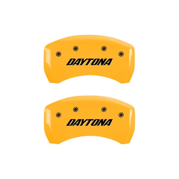 MGP 4 Caliper Covers Engraved Front & Rear Daytona Yellow finish black ch For Cheap