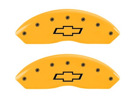 MGP 2 Caliper Covers Engraved Front Bowtie Yellow Finish Black Char 1999 Chevrolet Tahoe on Sale