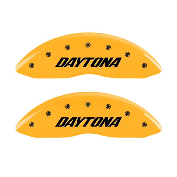 MGP 4 Caliper Covers Engraved Front & Rear Daytona Yellow finish black ch For Cheap