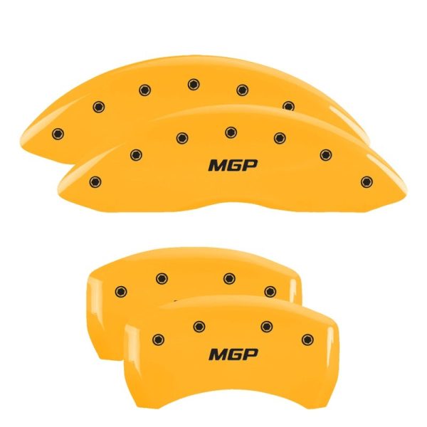 MGP 4 Caliper Covers Engraved Front & Rear MGP Yellow finish black ch For Sale