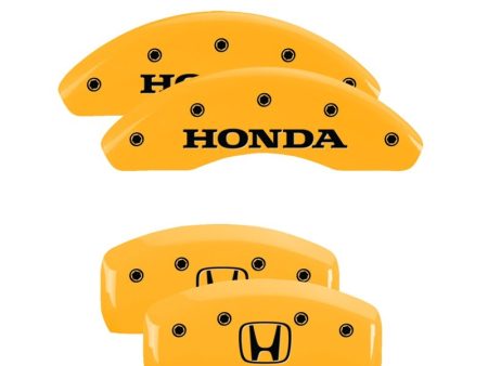 MGP 4 Caliper Covers Engraved Front & Rear I-Vtec Yellow Finish Black Char 2005 Honda Accord For Discount