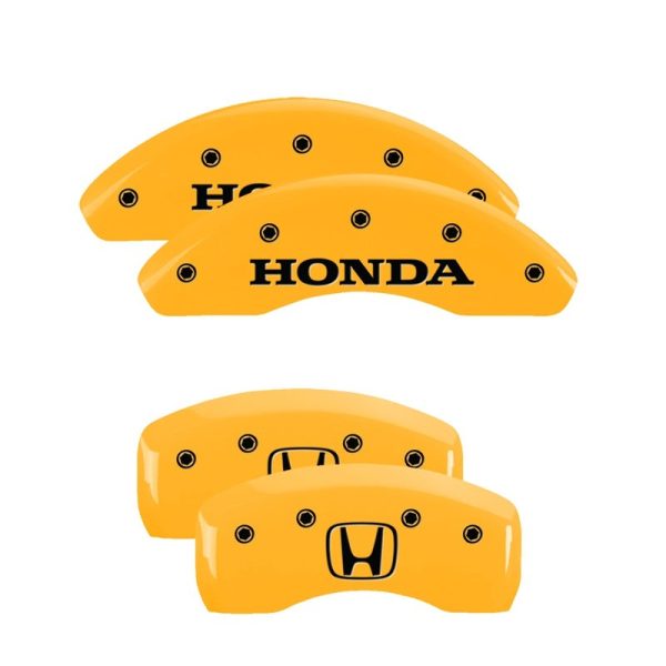 MGP 4 Caliper Covers Engraved Front & Rear I-Vtec Yellow Finish Black Char 2005 Honda Accord For Discount