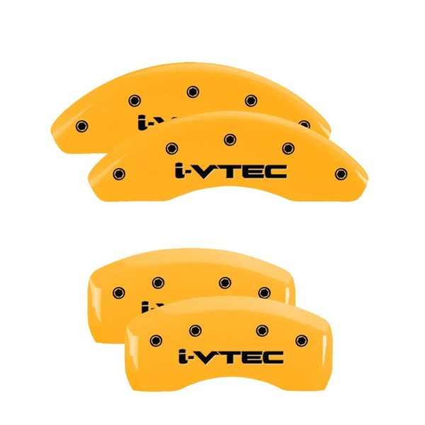 MGP 4 Caliper Covers Engraved Front & Rear I-Vtec Yellow Finish Black Char 2005 Honda Accord For Discount