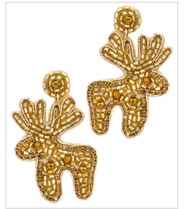 All gold beaded deer earrings Online now