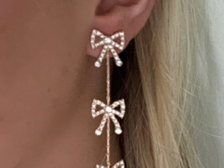 3 Crystal bows on a strand drop earrings Hot on Sale