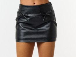 2 bow leather mini skirt with shorts Cheap