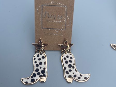 Cheetah fur cowboy boot earrings Hot on Sale