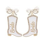 white boot with rhinestone earrings on Sale